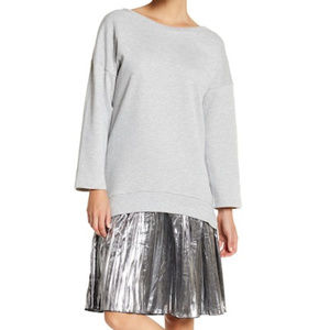 Silver Metallic Sweatshirt Twofer Dress Crew Neck